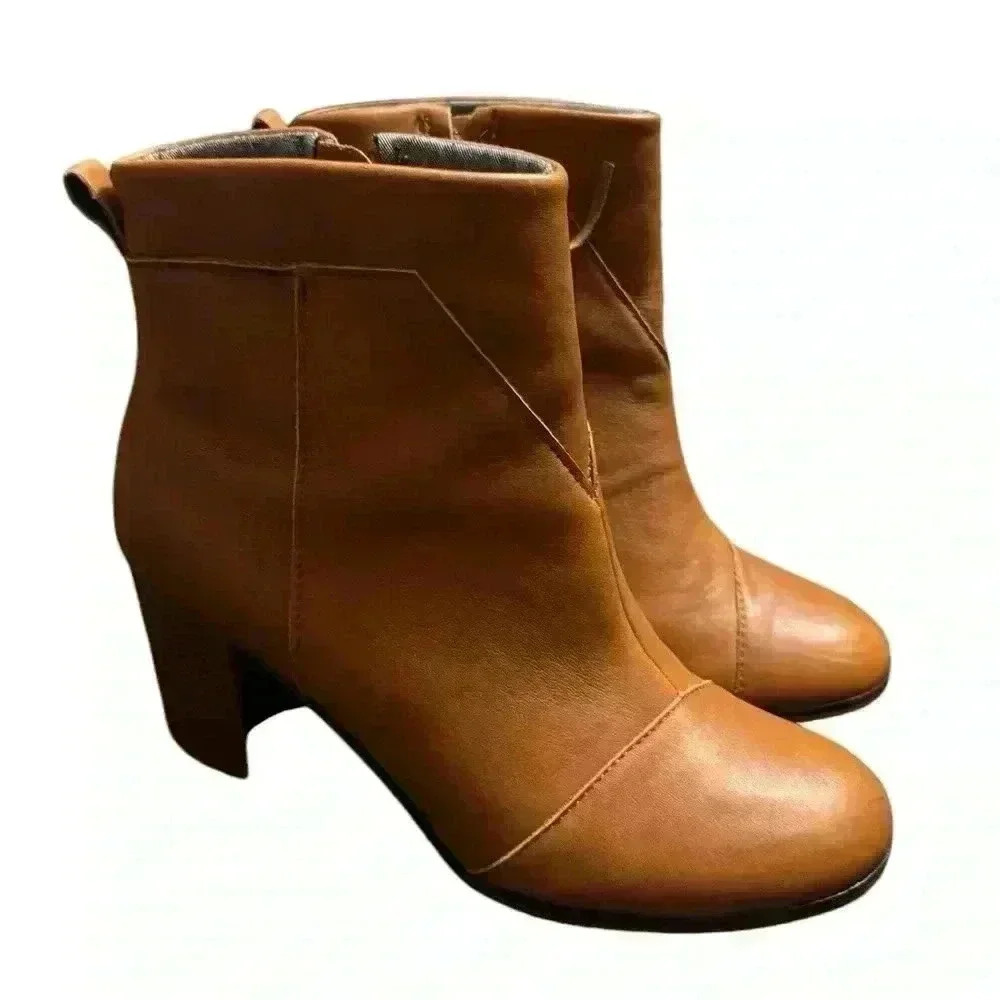 Toms Lunata Brown Leather Heeled Bootie Size 10